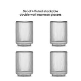 Haven Fluted Stackable Double Wall Espresso Glasses, 2.5 oz