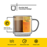 Haven Fluted Stackable Double Wall Glass Mugs, 5.5 oz