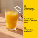 Bloom Ribbed Drinking Glasses, Set of 12