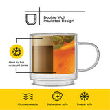 Haven Stackable Double Wall Glass Mugs, 13.5 oz