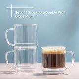 Haven Stackable Double Wall Glass Mugs, 13.5 oz