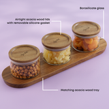 Holden Stackable Glass Storage Canister Set with Wood Lids and Tray