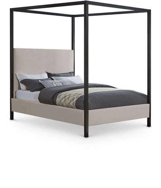 James Contemporary Canopy Bed with Elegant Padded Headboard and Sturdy Steel Frame for Dreamy Nights