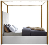 Jones Elegant Velvet Canopy Bed with Channel Tufted Headboard and Brushed Brass Metal Frame