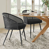 Jules Upholstered Rattan Dining Chair with Arms (Set of 4)