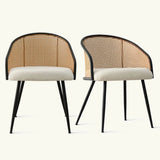 Jules Upholstered Rattan Dining Chair with Arms (Set of 2)