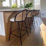 Jules 27.5" Modern Upholstered Rattan Counter Stool (Set of 4)