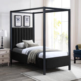 Kelly Canopy Bed in Rich Boucle Fabric with Matte Black Iron Frame - Elevate Your Bedroom Sanctuary