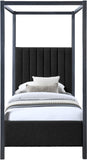 Kelly Canopy Bed in Rich Boucle Fabric with Matte Black Iron Frame - Elevate Your Bedroom Sanctuary