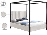 Kelly Canopy Bed in Rich Boucle Fabric with Matte Black Iron Frame - Elevate Your Bedroom Sanctuary