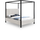 Kelly Canopy Bed in Rich Boucle Fabric with Matte Black Iron Frame - Elevate Your Bedroom Sanctuary