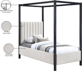 Kelly Canopy Bed in Rich Boucle Fabric with Matte Black Iron Frame - Elevate Your Bedroom Sanctuary