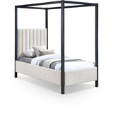Kelly Canopy Bed in Rich Boucle Fabric with Matte Black Iron Frame - Elevate Your Bedroom Sanctuary