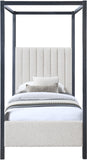 Kelly Canopy Bed in Rich Boucle Fabric with Matte Black Iron Frame - Elevate Your Bedroom Sanctuary