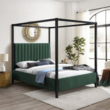 Kelly Canopy Bed in Rich Boucle Fabric with Matte Black Iron Frame - Elevate Your Bedroom Sanctuary