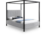 Kelly Canopy Bed in Rich Boucle Fabric with Matte Black Iron Frame - Elevate Your Bedroom Sanctuary