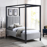 Kelly Canopy Bed in Rich Boucle Fabric with Matte Black Iron Frame - Elevate Your Bedroom Sanctuary