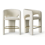 Khloe 24.5" Modern Gold Chenille Counter Stool with Arms (Set of 2)