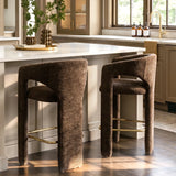 Khloe 24.5" Modern Gold Chenille Counter Stool with Arms (Set of 2)