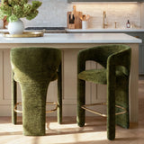 Khloe 24.5" Modern Gold Chenille Counter Stool with Arms (Set of 2)