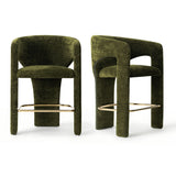 Khloe 24.5" Modern Gold Chenille Counter Stool with Arms (Set of 4)