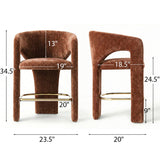Khloe 24.5" Modern Gold Chenille Counter Stool with Arms (Set of 2)