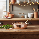 Mauviel M'Heritage M'250 B Copper Saute Pan With Lid, Brass Handle