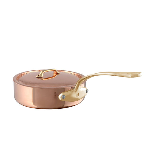 Mauviel M'Heritage M'250 B Copper Saute Pan With Lid, Brass Handle