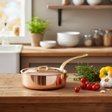 Mauviel M'Heritage M'250 B Copper Saute Pan With Lid, Brass Handle
