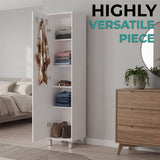 Tuhome Laska 70" Tall Storage Cabinet with Wide Door, Four Interior Shelves, Integrated Broom Hangers, Metal Handle and Sturdy Legs, Space-Saving Multi-Purpose Broom Closet for Home Organization