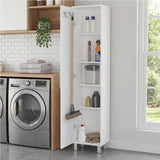 Tuhome Laska 70" Tall Storage Cabinet with Wide Door, Four Interior Shelves, Integrated Broom Hangers, Metal Handle and Sturdy Legs, Space-Saving Multi-Purpose Broom Closet for Home Organization
