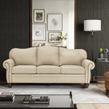 Flavio 81″ Genuine Leather Sofa – Vintage Glam Mid-Century Design