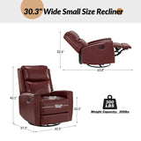 Aniceta 30.31" Wide Genuine Leather Swivel Rocker Glider Recliner