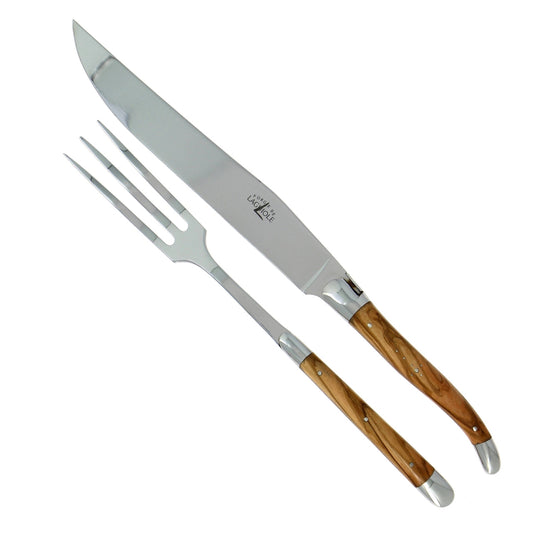 Laguiole Carving Set Olive Wood Handle Shiny Finish