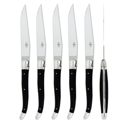 Laguiole Steak Knives 6pc set Black Acrylic Glass Handle
