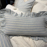 Larkspur 100% Linen Prairie Stripe Ruffled Lumbar Pillow
