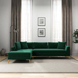 Mano L-Shaped Velvet Sectional Sofa In Green Left Facing