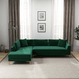 Mano L-Shaped Velvet Sectional Sofa In Green Left Facing