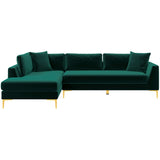 Mano L-Shaped Velvet Sectional Sofa In Green Left Facing
