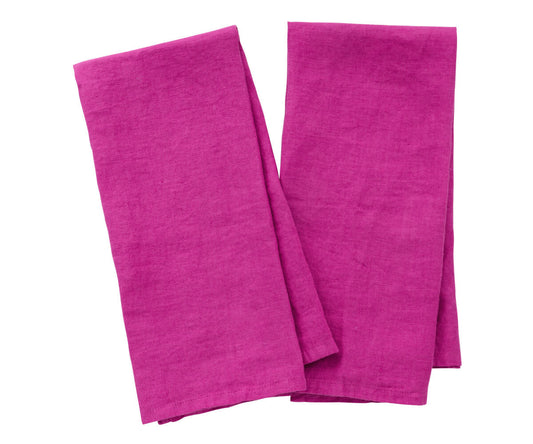 Magenta Pink Linen Dish Towels