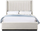 Logan Linen Textured Fabric Bed with Tall Channel Tufted Headboard and Modern Wingback Design