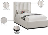 Logan Linen Textured Fabric Bed with Tall Channel Tufted Headboard and Modern Wingback Design