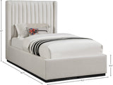 Logan Linen Textured Fabric Bed with Tall Channel Tufted Headboard and Modern Wingback Design