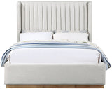 Logan Linen Textured Fabric Bed with Tall Channel Tufted Headboard and Modern Wingback Design
