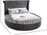 Luxus Round Velvet Bed with Deep Button Tufting, Spacious Storage, and Contemporary Style Design