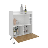 Tori 42" Tall One-Door Bar Cabinet with Three Cubbies, Three Shelves, Top Prep Surface with Protective Rail, Modern Liquor Cabinet for Living Room, Home Bar Storage Organizer and Display Unit