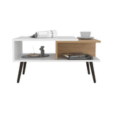Aranjuez 29" Wide Modern Coffee Table with Three Open Shelves, Rectangular Living Room Center Table with Metal Legs, Contemporary Storage Table for Books, Decor, Electronics and Everyday Use