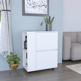 Glasgow Bar Cart with Two Pull-Down Door Cabinets, Two Open Shelves, Smooth Rolling Wheels with Brake System, Compact Mobile Serving Cart for Home Entertaining, Kitchen Storage and Living Room Organization