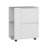 Glasgow Bar Cart with Two Pull-Down Door Cabinets, Two Open Shelves, Smooth Rolling Wheels with Brake System, Compact Mobile Serving Cart for Home Entertaining, Kitchen Storage and Living Room Organization