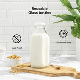 Glass Milk Bottles, Set of 6, 32oz and 64oz